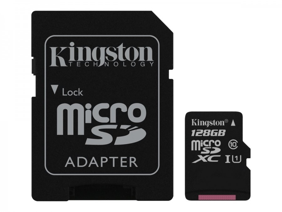 Kingston 128GB microSD kaart + adapter UHS-I Class U1 / Class 10
