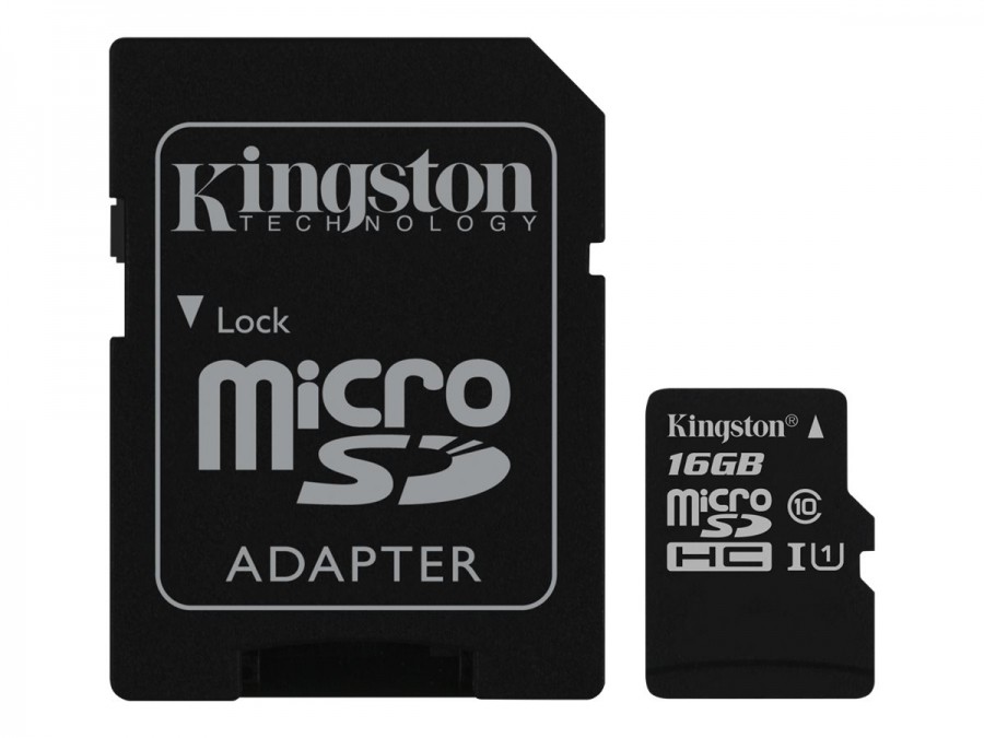 16GB microSD kaart + adapter UHS-I Class U1 / Class 10