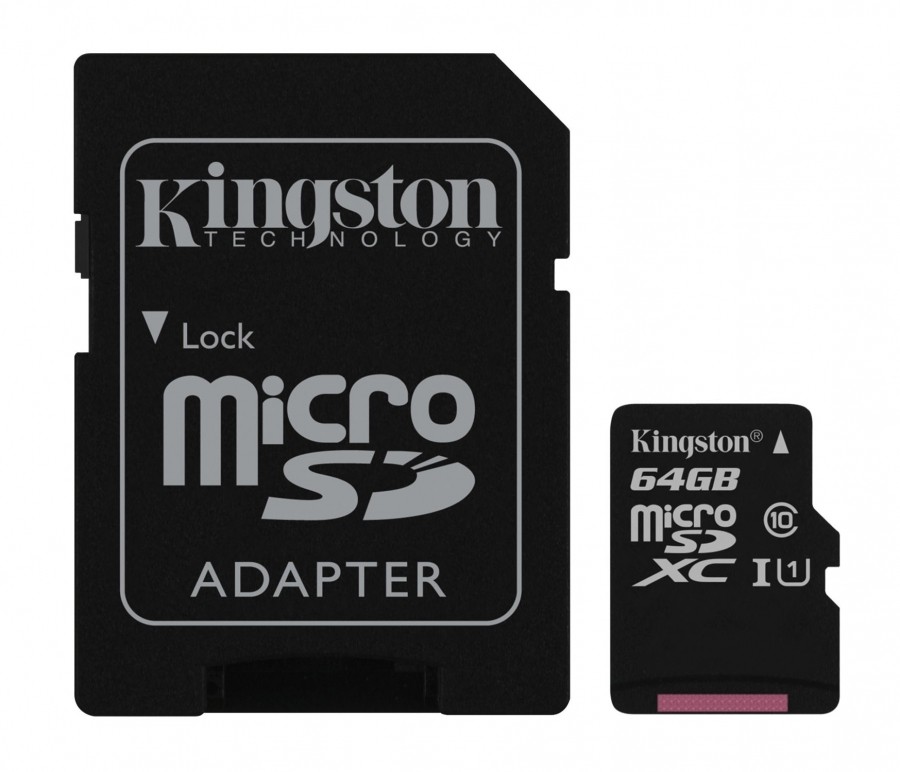 Kingston 64GB microSD kaart + adapter UHS-I Class U1 / Class 10