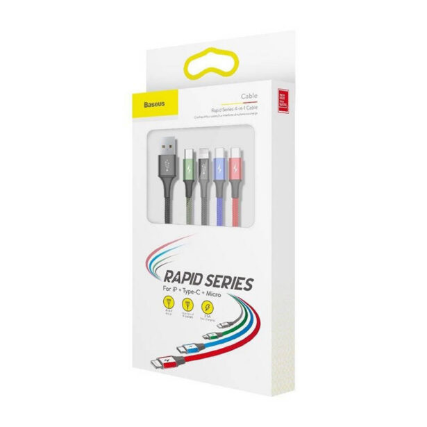 USB A - micro USB / 2x USB-C / Lightning kaabel