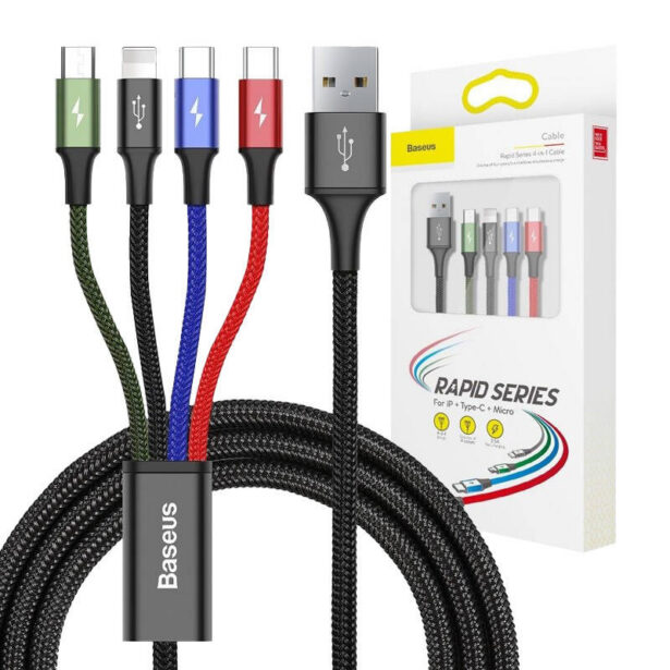 USB A - micro USB / 2x USB-C / Lightning kaabel