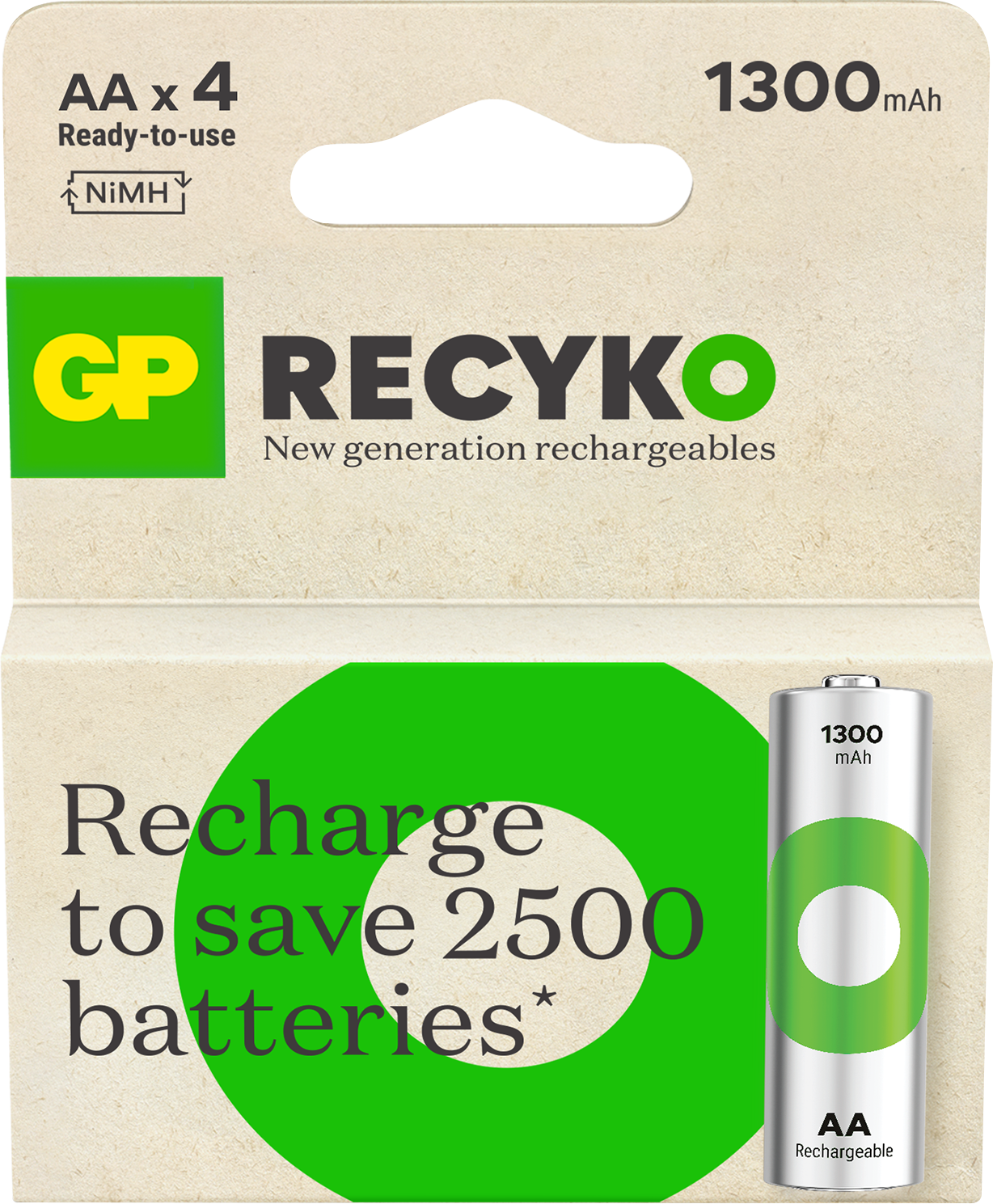 Recyko AA akud 1300mAh